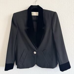 Oscar De La Renta Black Tuxedo Jacket With Velvet Collar Cuffs Blazer 10 Women’s